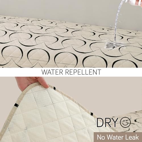 Image of HOKIPO 'Elira Series' Water Repellent + Waterproof Quilted Sofa Mats | Make Your Own Sofa Cover Set | Length 180cm - Natural Beige Abstract Art (AR-5249-C4)