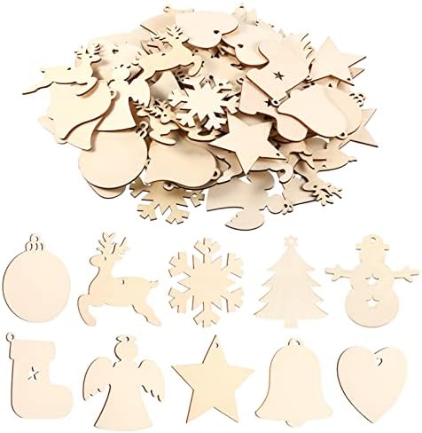 100PCS Christmas Wooden Ornaments Wooden Baubles Wood Slices Christmas Hanging Embellishments Christmas Tree Hanging Ornaments for Christmas DIY Crafts Xmas Tree Decoration