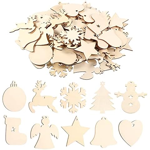 100PCS Christmas Wooden Ornaments Wooden Baubles Wood Slices Christmas Hanging Embellishments Christmas Tree Hanging Ornaments for Christmas DIY Crafts Xmas Tree Decoration Cover