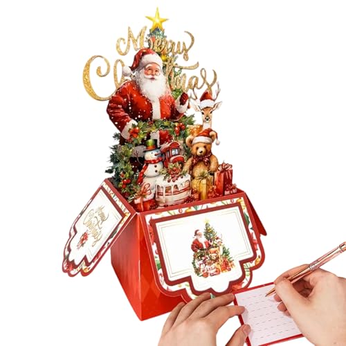 Bohany Tarjetas de felicitación para Navidad 3D | Deseos de 4 capas con Papá Noel reno y árbol, tarjeta con sobres – para las fiestas navideñas, amigos, fiesta, invierno, familia, niños, niño y