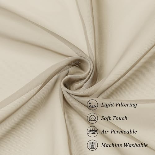 Image of Chyhomenyc Taupe Sheer Curtains 96 inches Long 2 Panels, Light Filtering Soft Airy Solid Elegant Voile Window Treatment Drapes for Bedroom Living Room Wedding Party Decor, 42 Wx96 L, 8FT L