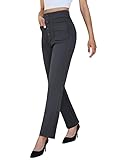 keriffe High Waist Stretchy Womens Dress Pants with Pockets Straight Leg Business Casual Work Trousers Office Slacks Dark Grey