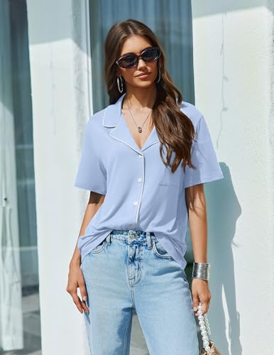 Image of Ekouaer Pajamas Set for Women 2 Piece Pjs Short Sleeve Sleepwear Button Down Lounge Shorts Sets S-XXL