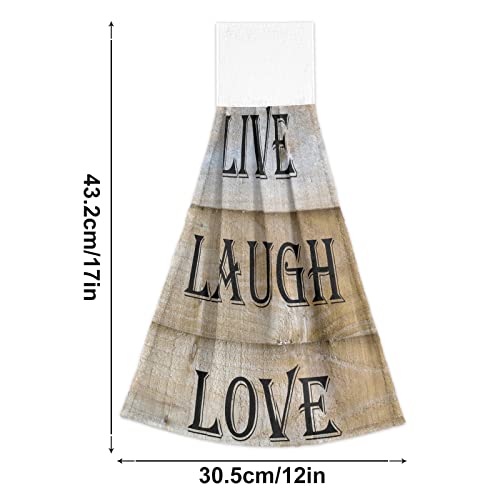 Oarencol Live Laugh Love Heart Wooden Kitchen Hand Towel Absorbent Hanging Tie Towels With Loop For Bathroom 2 Pcs #TOP1
