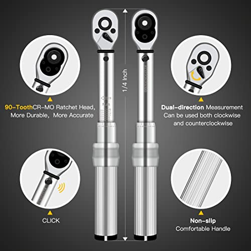 Pgroup 1/4-Inch Drive Click Torque Wrench Set Bike Tool 2.0-20.0 Nm(17.7-177.0 In.lb) Dual Direction, Hex/Torx/Phillips Bit Socket Extension Bar Bicycle Maintenance Kit, 18 Pcs #TOP3