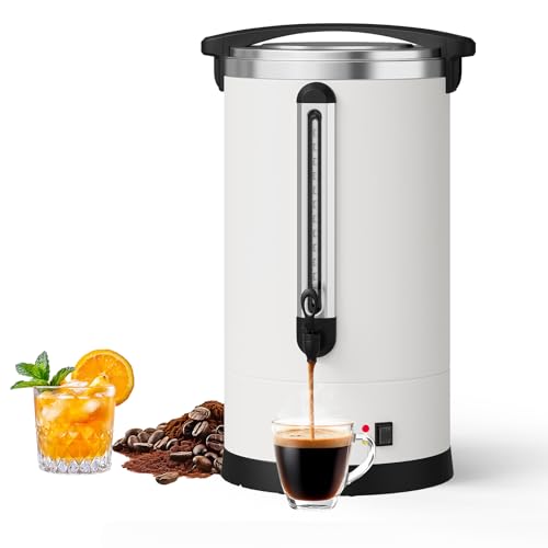 Image of Garvee Commercial Coffee Urn Large Capacity Stainless Steel Hot Coffee Maker, Double Wall Heat Retention Thermal Carafe for Wedding, Buffet, Catering, Events, Party Gathering (White, 120 Cups /18L)