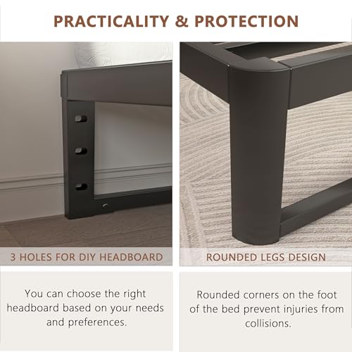 Image of ZTH Full Size Metal Platform Bed Frame 14 in, No Box Spring Needed, Black | Heavy duty support, Underbed storage, Noise-free design, Anti-slip clips, Rounded legs, Easy assembly, Headboard compatible