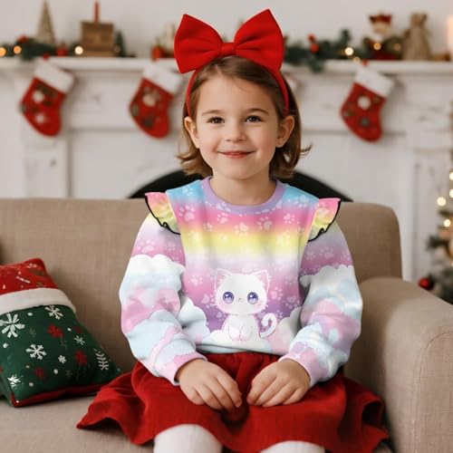 Ruffle Sleeve Pullover for Little Kids Baby Girls Soft Fall Crewneck Clothes School Travel & Play Outfits3