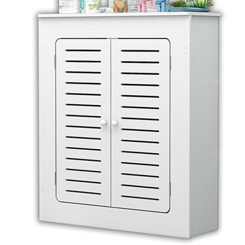 Armario Calefactor Moderno Blanco con Cubierta de radiador, de Doble Puerta y con Estante de Almacenamiento, de PVC, Organizador para Sala de Estar, Dormitorio y baño (80 x 70 x 15 cm/32 x 2