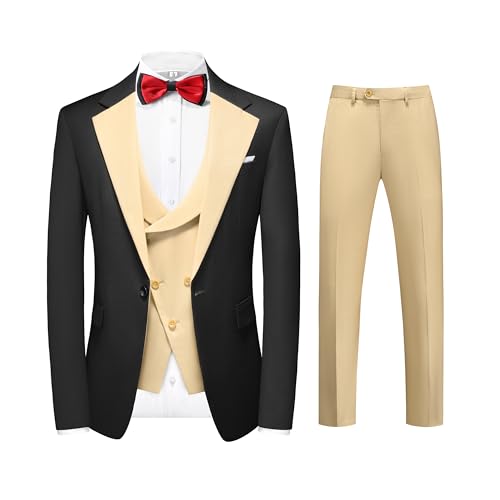 MOGU Mens 3 Piece Suits Slim Fit Tuxedo Suit Set Blazer Vest Pants for Wedding