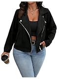 GORGLITTER Women's Plus Size Bomber Jacket Casual Zip Up Long Sleeve Collar Motorcycle Moto Cropped Jackets Outerwear Black 3X-Large Plus