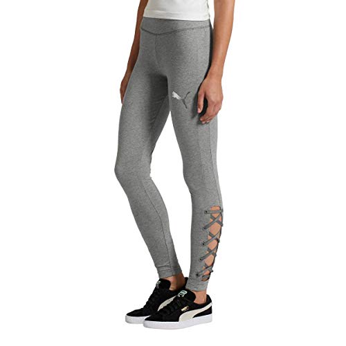 PUMA Ladies' Lace-Up Stretch Leggings Logo Pants Medium Gray Heather Large