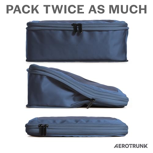 Image of Aerotrunk Compression Packing Cubes for Travel - Luggage Organizer Bags - Double Zipper Packing Cubes for Suitcases (4-Pack, Dark Blue)