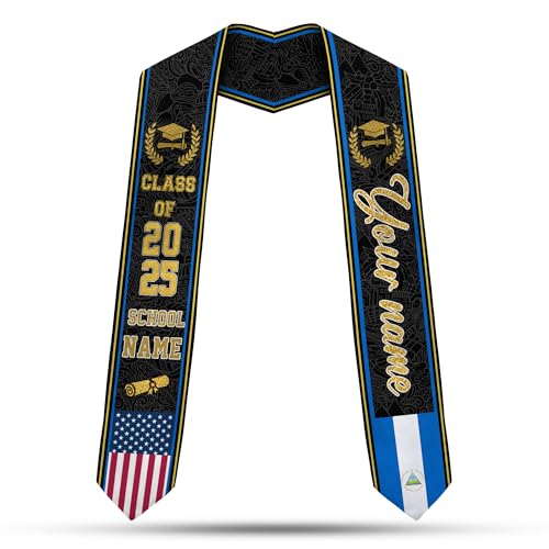 MonkeyVan Personalized Nicaragua Graduation Stole,Custom Nicaraguan Flag Graduation Sash,Nicaragua Stole Class of 2025 Sash S15