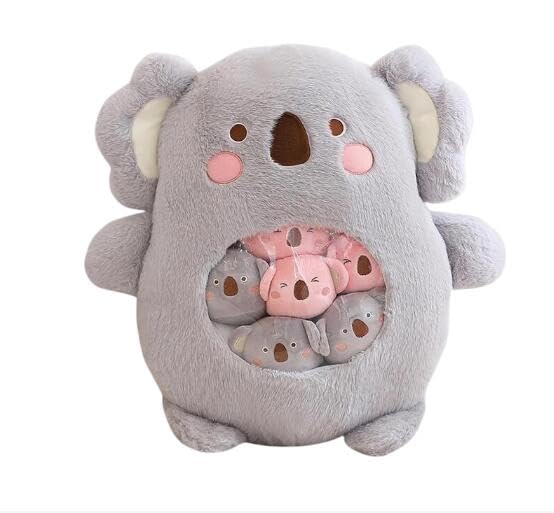 Koala Plush Stuffed Animal Squeeze Toy with 6 3-inch Stuffed Removable Small Koala,Cute Squishy Snack Pillow,Plushie Kawaii Gifts for Girls Kids