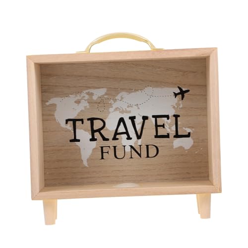 Hemobllo Caja de Madera para Dinero Creativa y Transparente Hucha de Escritorio Portátil con Diseño Tipo Maletín Decoración Multifuncional para Hogar y Oficina Ahorro Duradero para Adultos