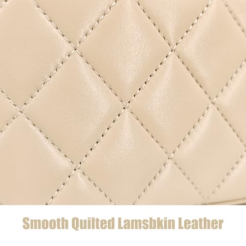 Image of M-ioi-M Small Genuine Leather Purse Quilted Crossbody Bag for Women, Mini Top-Handle Shoulder Handbag w /Gold Chain Strap