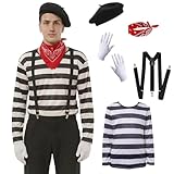 Disfraz de mimo adulto Disfraz de Carnaval Pantomima Pantomime Costume Disfraz Mimo Carnaval Disfraces Disfraces de Mimo Accesorios para Carnavals (Pack Negro, S/M)