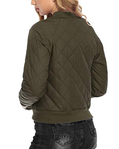 Andy & Natalie Women's Quilted Jacket Long Sleeve Zip Up Raglan Bomber Jacket With Pockets #TOP4