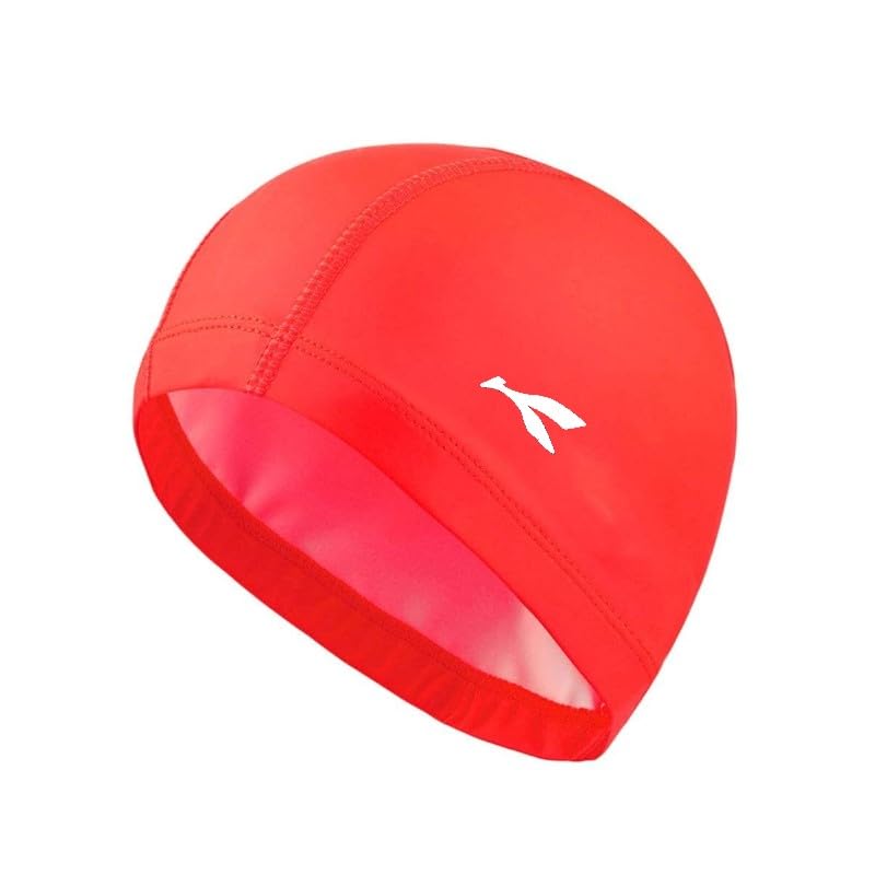 Image of Waterproof PU Swimming Cap for Men and Women | Adults Swimming Cap (Free Size, Not for Kids) (Red)