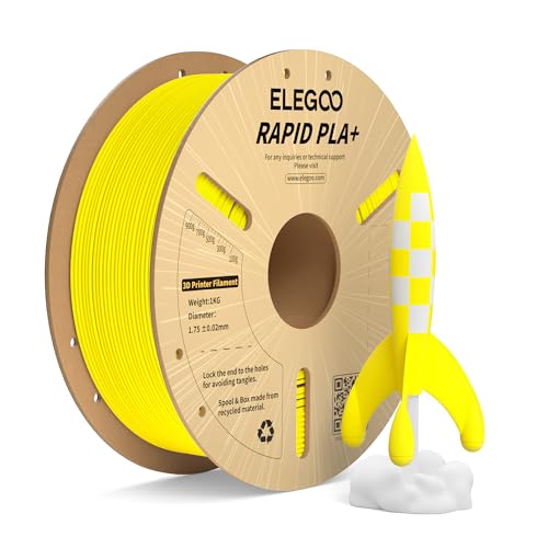 Image of ELEGOO Rapid PLA Plus Filament 1.75mm Yellow 1KG, PLA+ 3D Printer Filament for 600 mm /s High Speed Printing, Dimensional Accuracy + /- 0.02 mm, 1kg Cardboard Spool(2.2lbs)