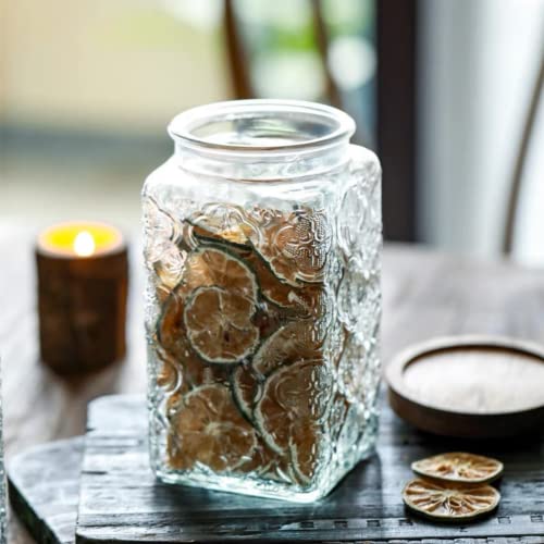 Image of ANSQU Vintage Glass Storage Jar, 34oz Square Coffee Cainster | Glass Food Storage Container with Lid, Airtight Kitchen Canister for Coffee, Cookie, Tea, Sugar, Candy, Decorative Mason Jar