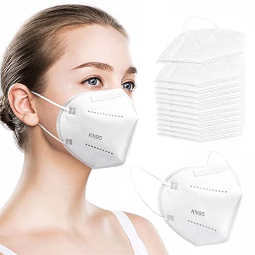 Wanwane KN95 Face Mask 20PCS Respirator Cup Dust Safety Masks Breathable 5 Layer with Elastic Ear Loop and Nose Bridge Clip for Personal Protective White
