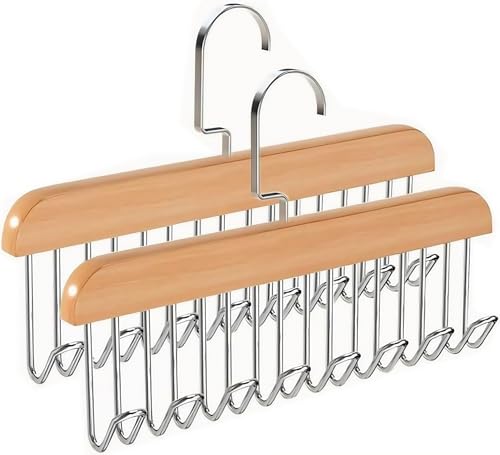 YSTrillion Élégant Porte Cravate en Bois,2 Pièces Cintre en pour Ceintures,Porte Cravate avec 8 Crochets, 360° Crochet Cintre,Porte Foulard,Cintres Porte...