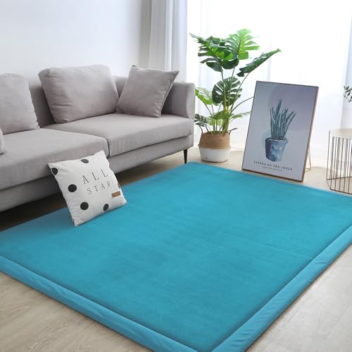 Marlow 150×200cm Coral Velvet Area Rug,3cm Thick Non-Slip Fluffy Short Pile Crawling Rug, Baby Play Mat,Nursery Modern Washable Soft Rug Yoga Tatami Mat for Children's Room, Living Room，Bedroom (Blue)