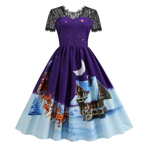 クリスマス ワンピース レディース dress サンタ 仮装 洋服 女性用 スカート 衣装 パーティードレス チュニック コスチューム コスプレ Aライン 膝丈 大きいサイズ 半袖 レース 切り替え レトロ 大人 雪だるま トナカイ 可愛い 二次会 文化祭