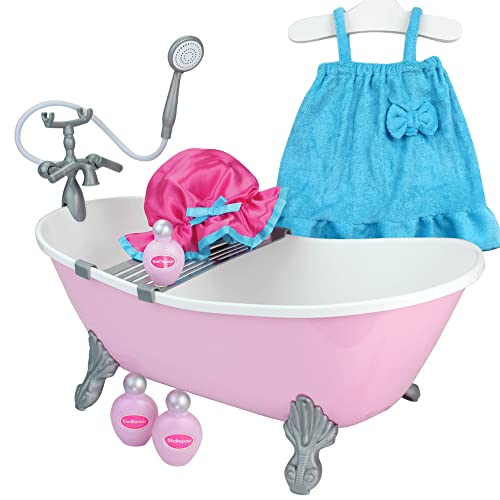 Sophia's Clawfoot Bathtub, Terry Robe, Satin Shower Cap, Sponge and Soap Bottle Accessories for 18 Inch Dolls, Pink/Blue