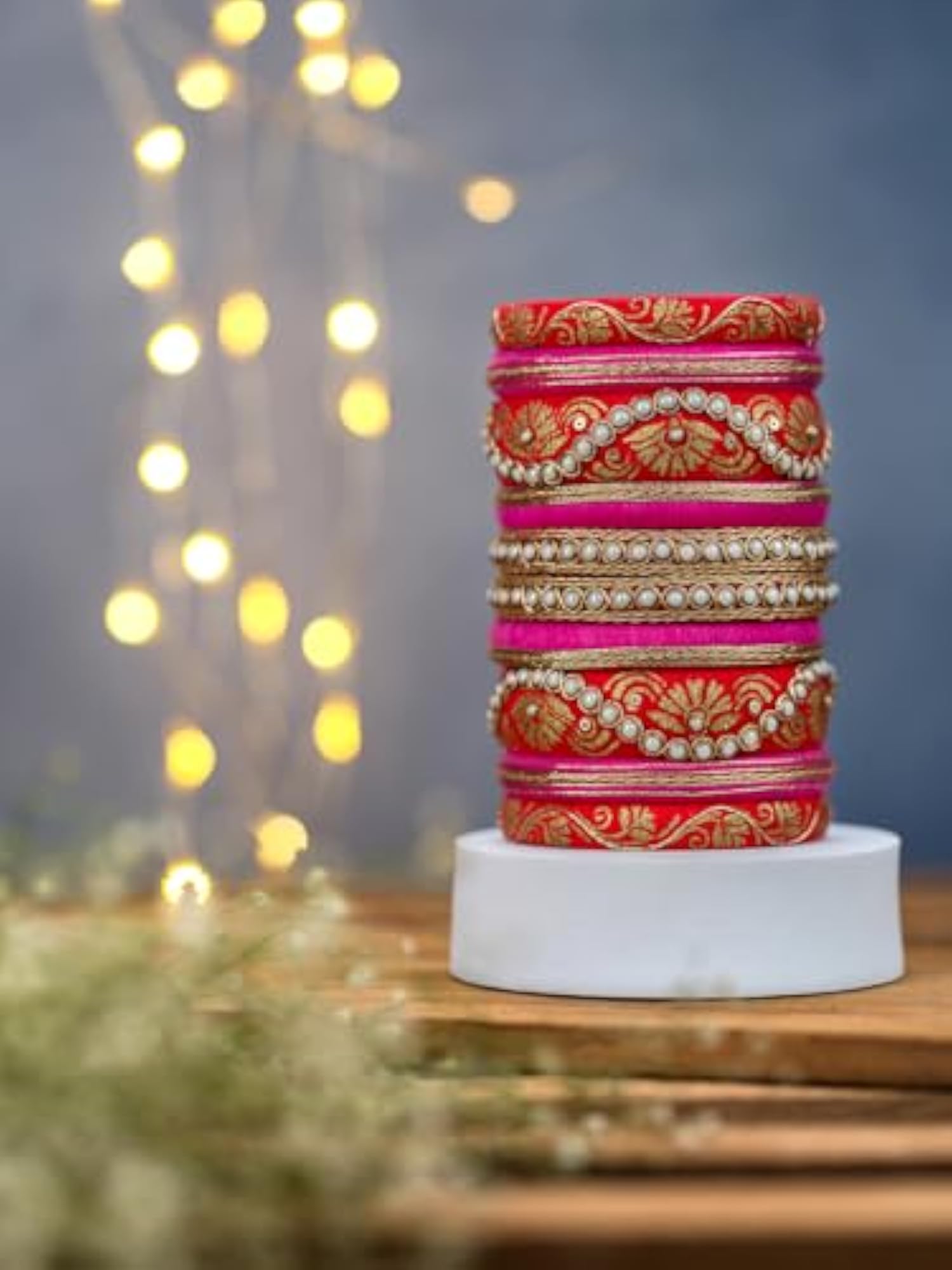 Diva Hot Pink Bead Work Handcrafted Bangles Set for Women & Girls