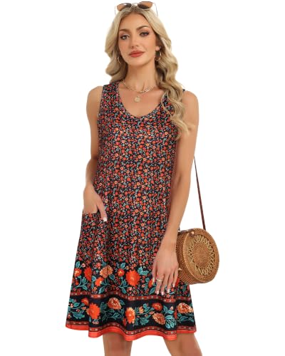 Image of elescat Womens Summer Dresses Casual V Neck Sleeveless Pockets Beach Loose Tank Sundress 2026