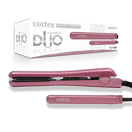 Cortex International Black Series Duo Platinum 1.25-Inch & 0.5 Inch Travel Size Gemstone Infused Ceramic Plates Duet Flat Iron (Rose Wood)