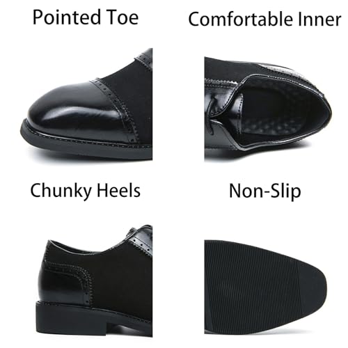Men's Lace-up Two Tone Patchwork Suede Leather Dress Oxford Shoes Cap Pointed Toe Low Chunky Heels Non-Slip Casual Shoes for Formal Business Wedding2