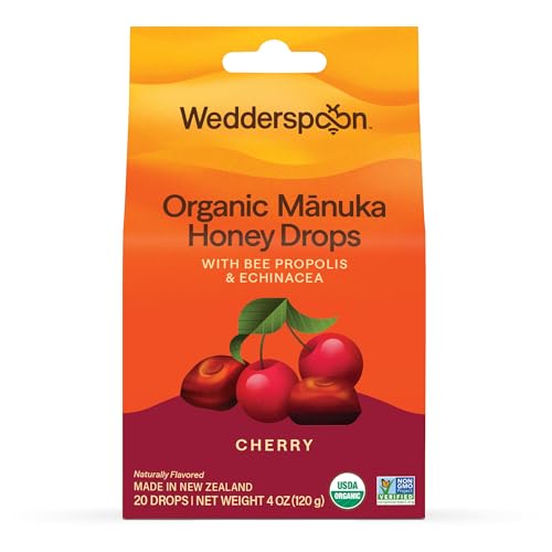 Image of Wedderspoon Organic Manuka Honey Drops, Cherry, 20 Ct