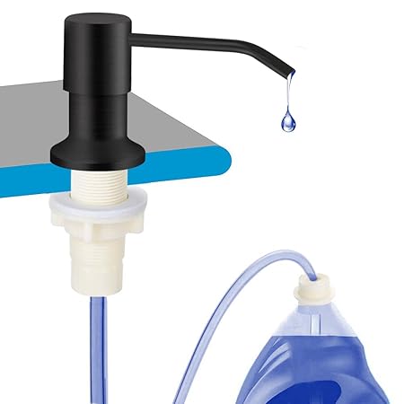OHiHi Dish Soap Dispenser for Kitchen Sink (Brushed Nickel), Countertop Water Pump with 47? No-spill Extension Tube Kit Design For Kitchen Bathroom, Refill from the Top, No More Refills  Black