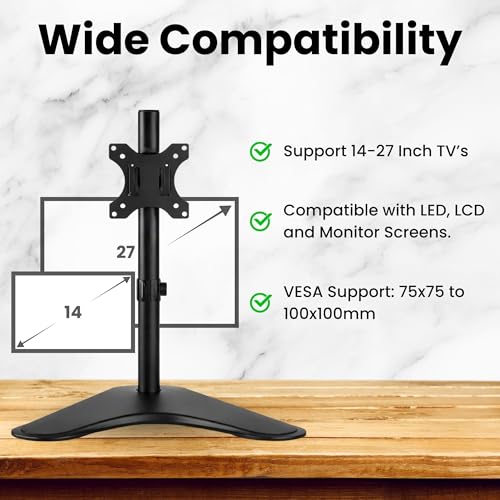 Image of RISSACHI Monitor Stand for Desk, Freestanding Single Monitor Arm, Height Adjustable Mount for 14-27 Inch Screens, Supports Up to 25kg, VESA 75x75 & 100x100 mm