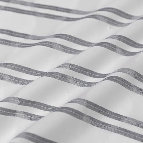 Image of Amazon Basics Geometric Jacquard Fabric Shower Curtain for Bathroom, Lightweight, Waterproof and Washable, 72 inch W x 84 inch L, Grey Striped