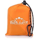 Compact Portable Kanga Pocket Blanket: Packable Outdoor Blankets for Camping - Sand Proof Beach Blanket & Water Resistant Picnic Blanket - Orange Mat With Carabiner Clip Carrying Pouch - 55
