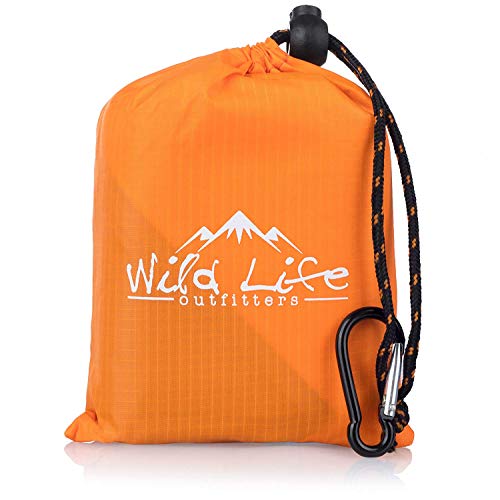 Compact Portable Kanga Pocket Blanket: Packable Outdoor Blankets for Camping - Sand Proof Beach Blanket & Water Resistant Picnic Blanket - Orange Mat With Carabiner Clip Carrying Pouch - 55