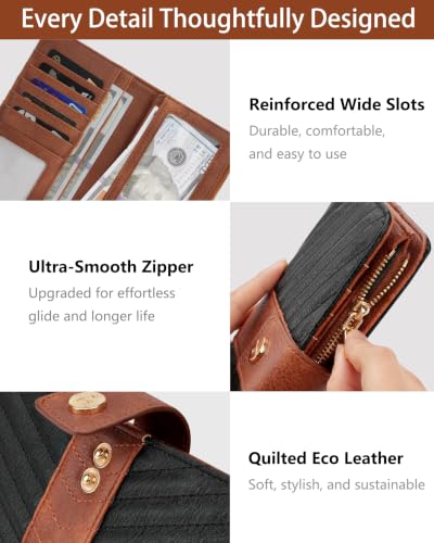 Image of Women's Trifold Wallet,Large Capacity RFID Long Wallet | 16 Card Slots,2 ID Windows,4 Bill Compartments,Vegan Leather,Double Zipper Pockets,Large Capacity Organizer