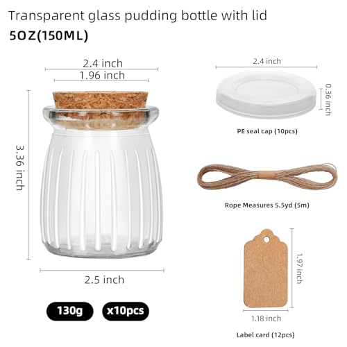 20Pcs 5oz Stripes Small Glass Jars with Cork Lids, Empty Candle Jars for Making Candles, Yogurt Container with PE Lids for Wedding Favors, Gift Jar, Baby Shower, Candy, Spices, with Twine, Labels (20)2