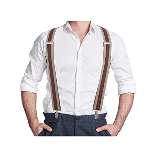 Eyret Suspenders For Men Stripes Adjustable Y-Back Style  Leather With No-Slip Metal Clips Suspender For Men(C) #TOP2