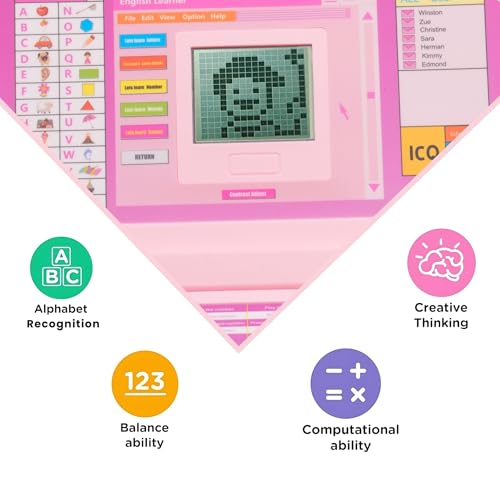Image of Gooyo GY-1114 Plug & Play Educational Laptop Toy with 20 Learning & Playing Activities | Pink | Dual Power Supply | USB Cable (Included) & 3xAA Battery (Not Included) | Gift Box Packaging