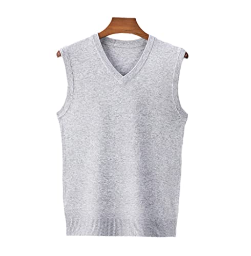 Pull sans manches homme col en V gris clair XL en maille classique et confortable pour le quotidien