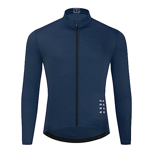 sandbank Men's Basic Cycling Jerseys Long Sleeves Mountain Quick Dry Biking Bicycle Shirt for Men with Back Pockets Blue