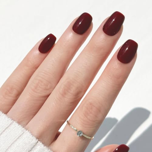 ohora Gel Press On Nails | Burgundy, Solid, Short Square | Allure Burgundy