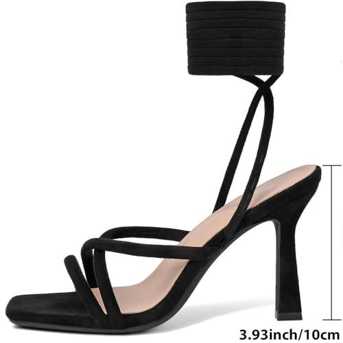 Image of Mostrin Womens Sandals Strappy Heels for Women Lace Up Square Open Toe Heels Tie Up High Heeled Sandals for Prom, Party, Daily Wear