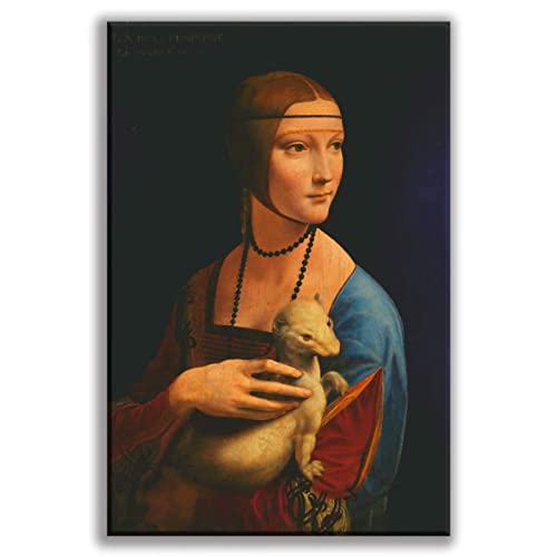 Leonardo Da Vinci Canvas Wall Art, Lady With An Ermine By Leonardo Da Vinci Giclee Prints Canvas Wall Art Poster, 16X24 Inch Unframed, Leonardo Da Vinci High Renaissance Artists Wall Art For Living Room Bedroom Bathroom Wall Decor #TOP30